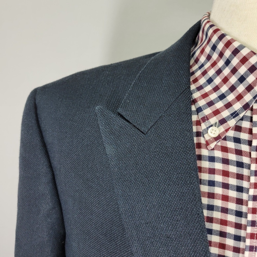 Alan Flusser Men's Double Breast Sport Coat Blazer Peak Navy Silk Wool 44L - Picture 9 of 16
